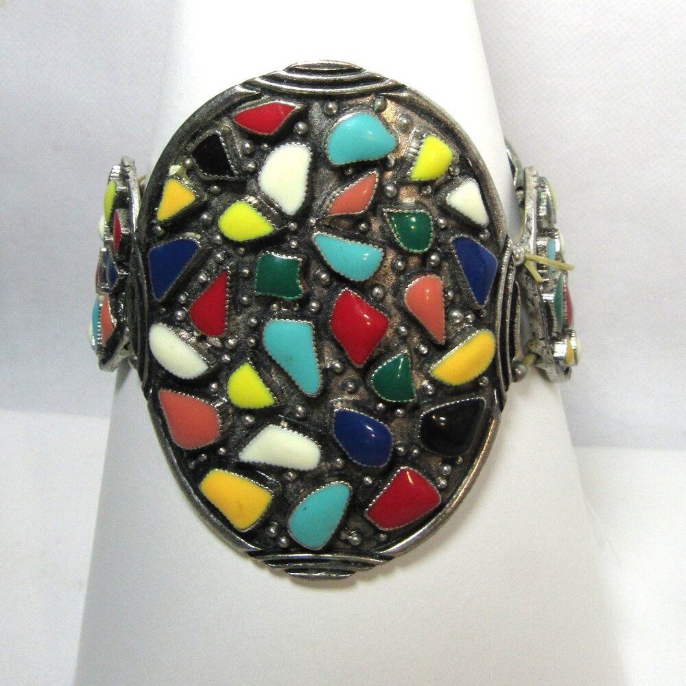 VINTAGE HAND CRAFTED NAVAJO (DINE') BRACELET, SILVER +  NATURAL STONES
